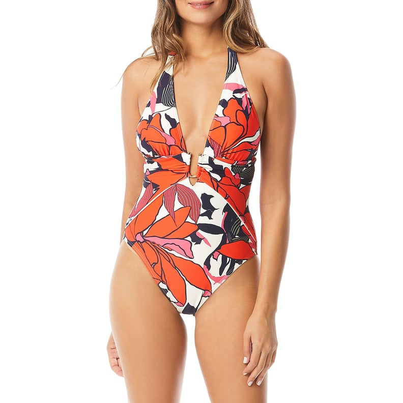 Wild Lotus Plunging Wrap One-Piece Swimsuit