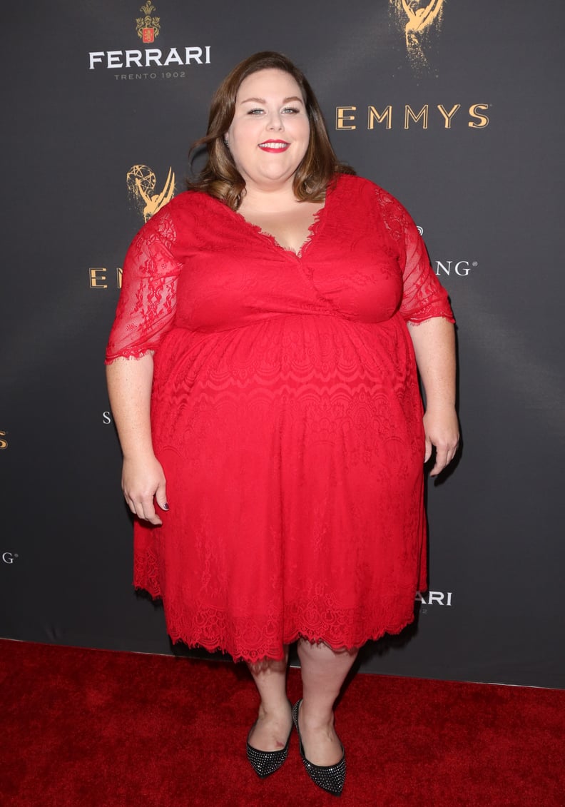 Matching the Red Carpet in a Lace-Trimmed Dress