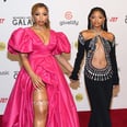Chloe and Halle Bailey Pose Together in Plunging, High-Slit and Cutout Gowns