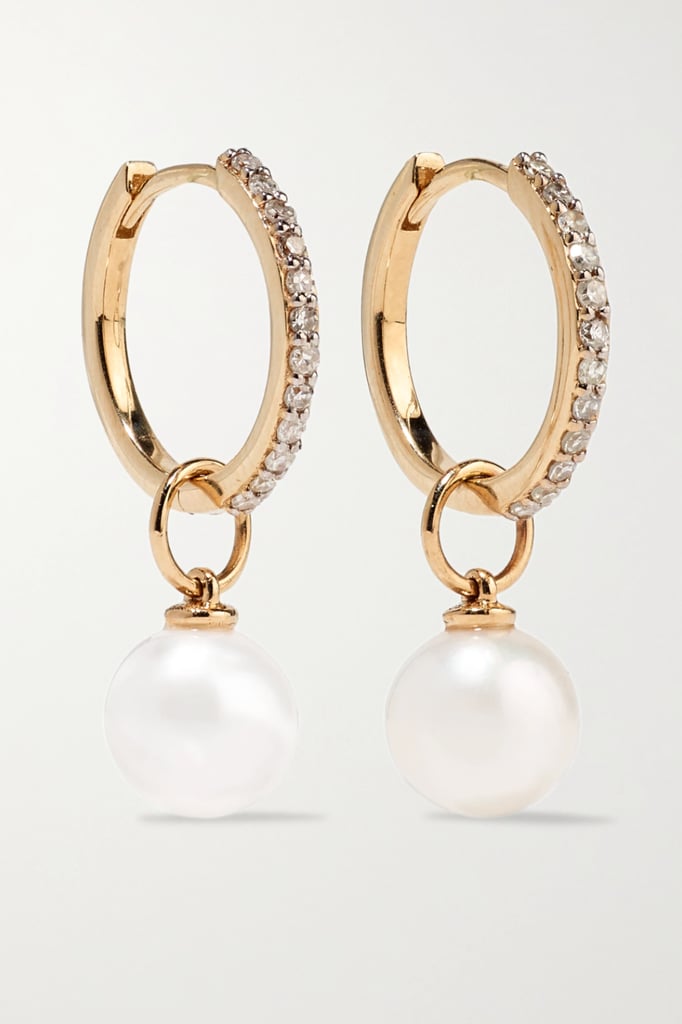 Mateo 14-karat Gold, Diamond and Pearl Hoop Earrings