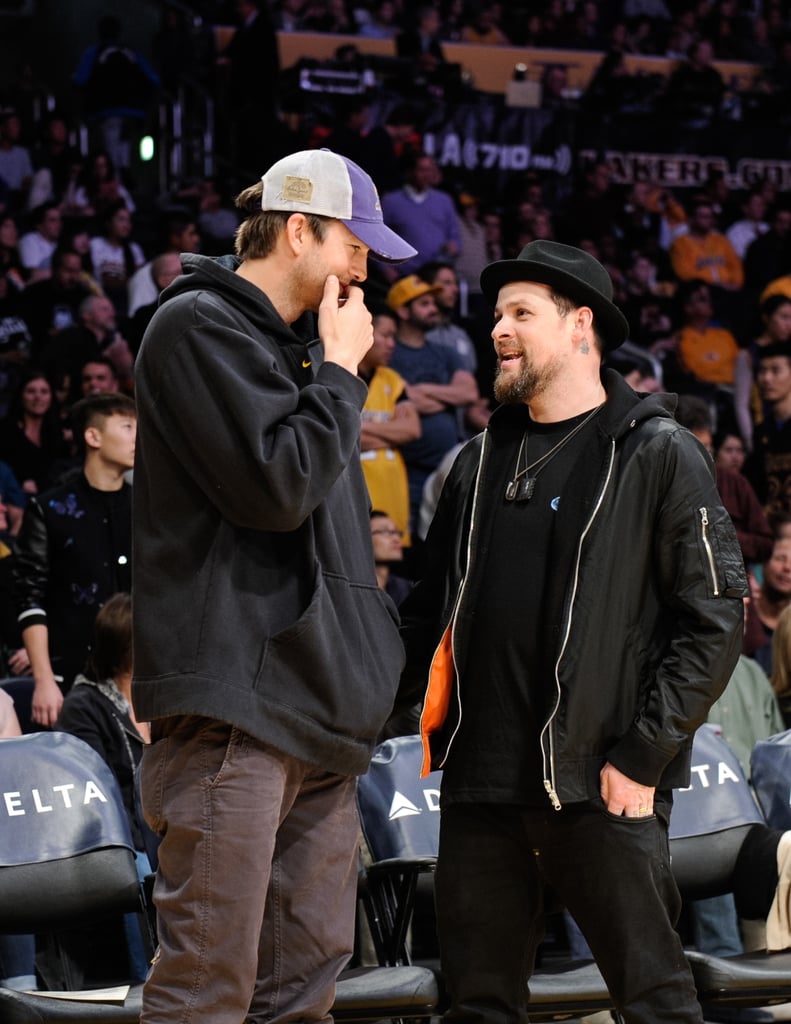 Ashton Kutcher and Joel Madden at Lakers Game March 2016