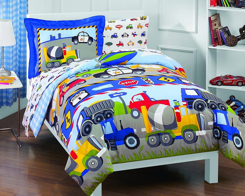 Dream Factory Trucks Tractors Cars Boys 5Piece Comforter Sheet Set