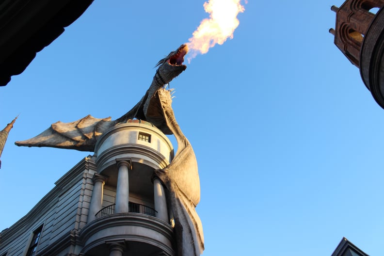The Gringotts dragon breathes real fire.