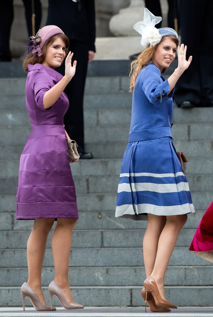 Princesses Eugenie and Beatrice gave their best royal waves during the Diamond Jubilee in June 2012.