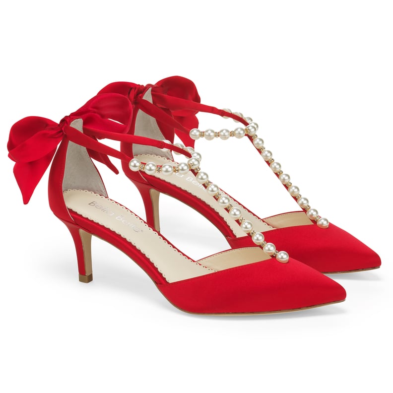 Bella Belle Lisa Red Pearls and Red Bow Kitten Heel