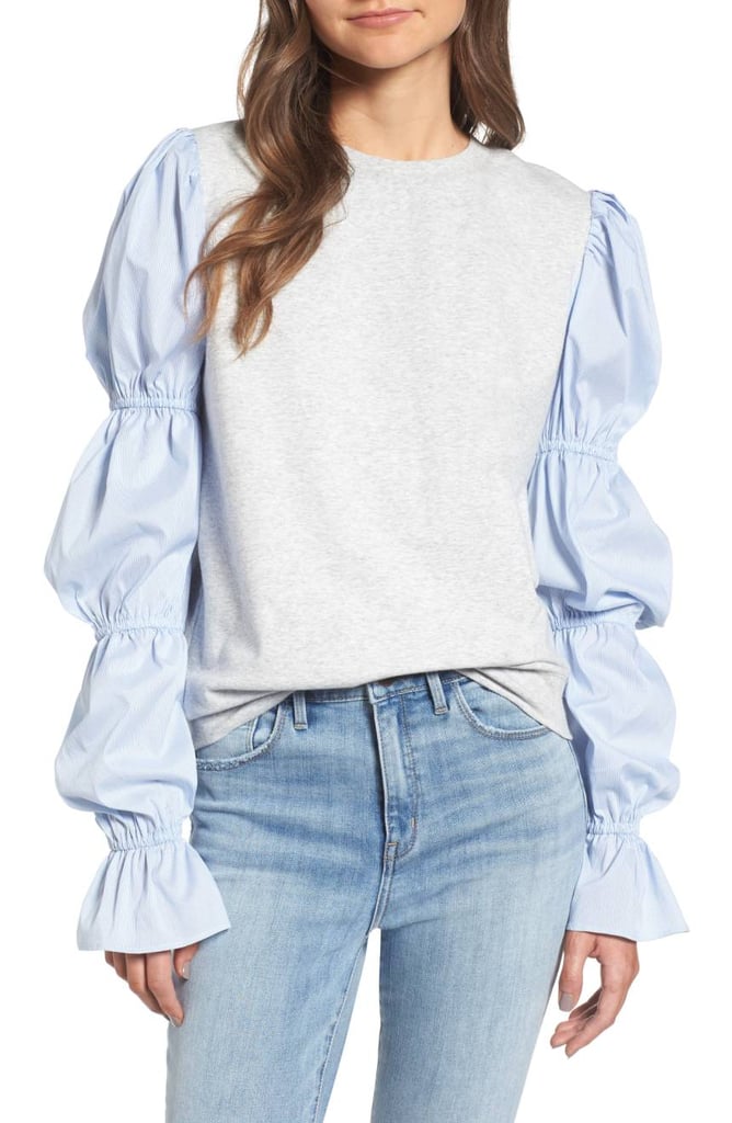 Treasure & Bond Women's X Something Navy Poplin Sleeve Sweatshirt