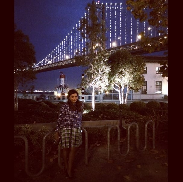 Mindy Kaling posed in front of San Francisco's Bay Bridge. 
Source: Instagram user mindykaling