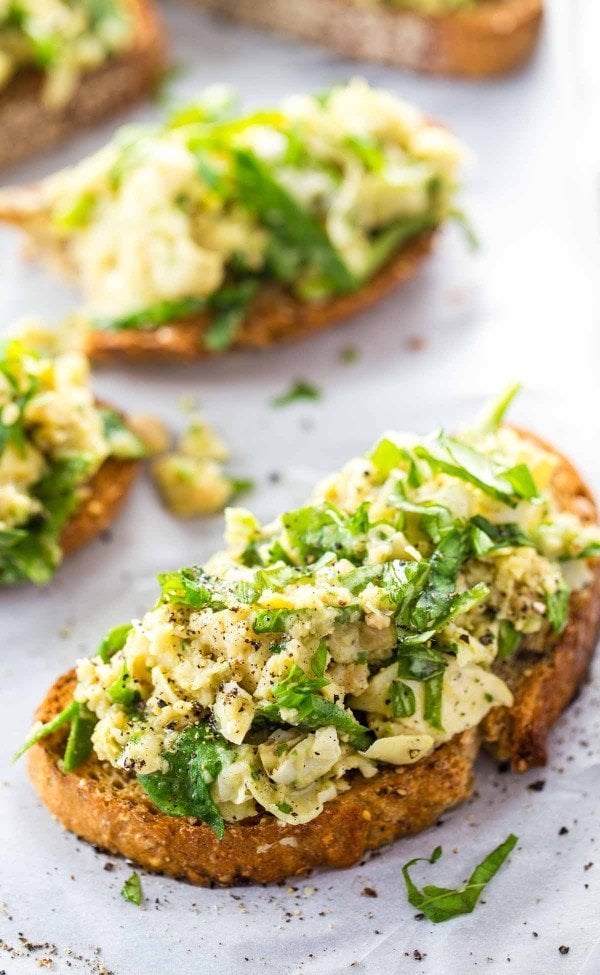 White Bean Artichoke Basil Toasts