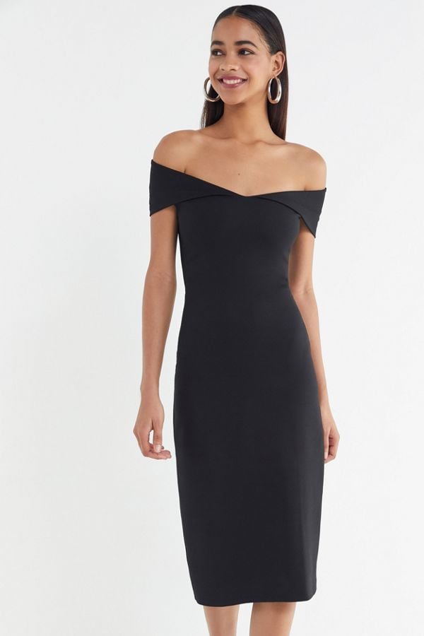 UO Mary Kate Ponte Off-the-Shoulder Midi Dress