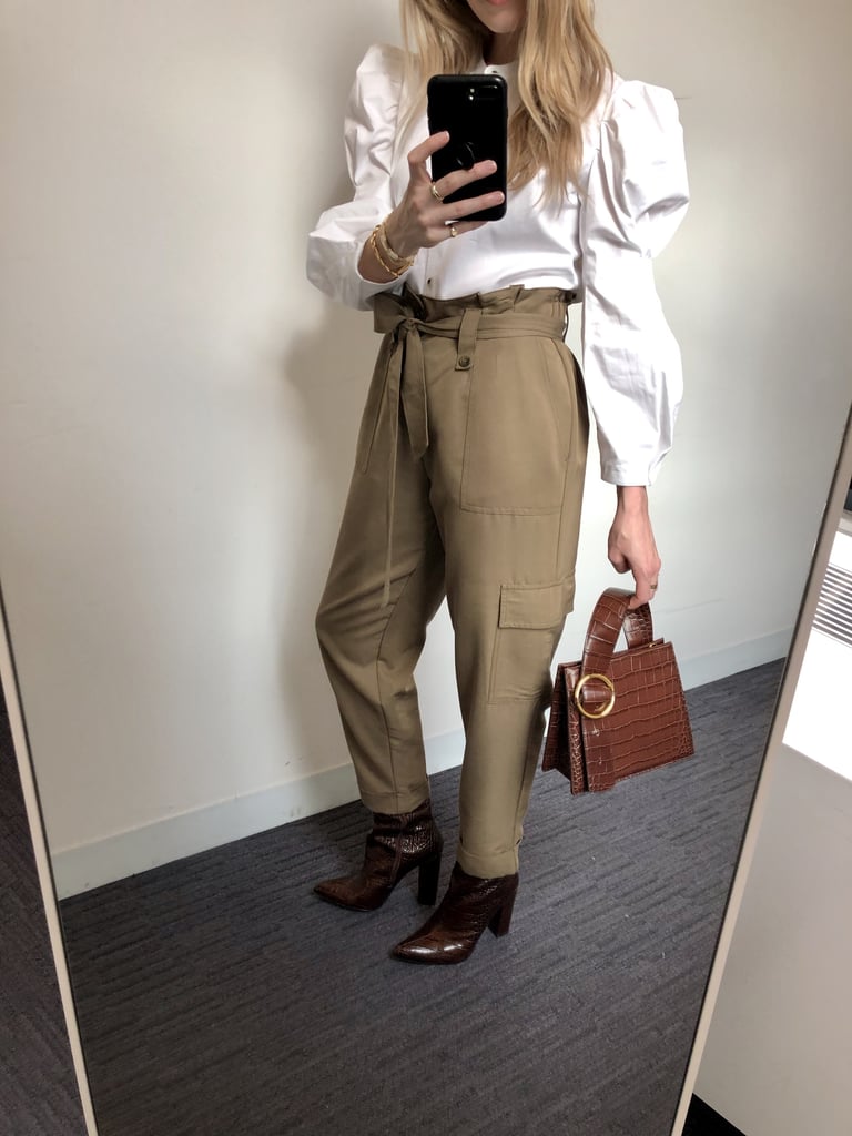 How I Styled My Utility Pants: With A Puff-Sleeve Shirt, Faux-Croc Accessories, And Jewellery