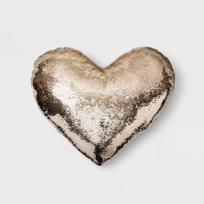 Sequin Oversize Heart Throw Pillow Gold