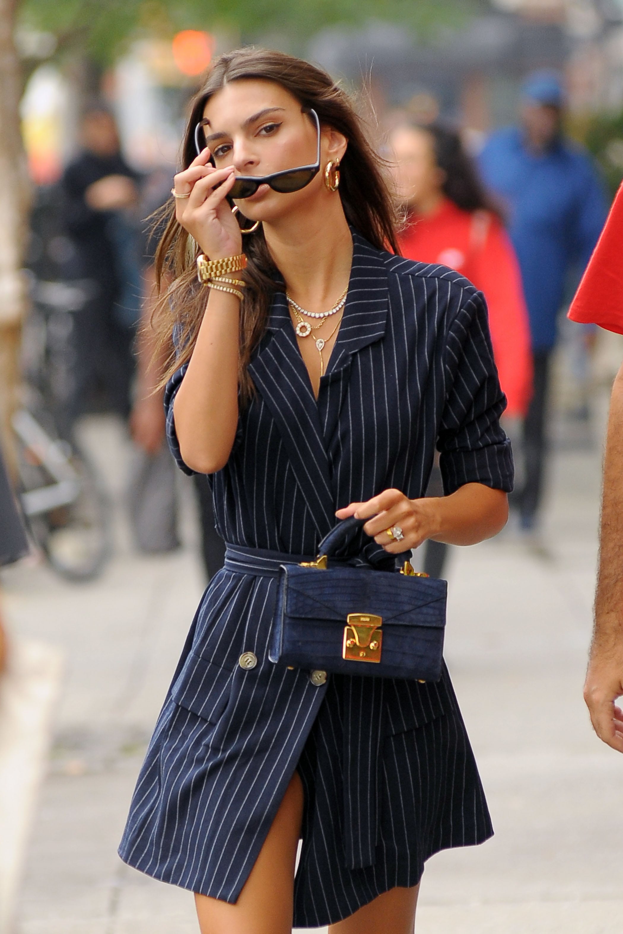 Emily Ratajkowski Pinstripe Blazer Dress LPA POPSUGAR Fashion