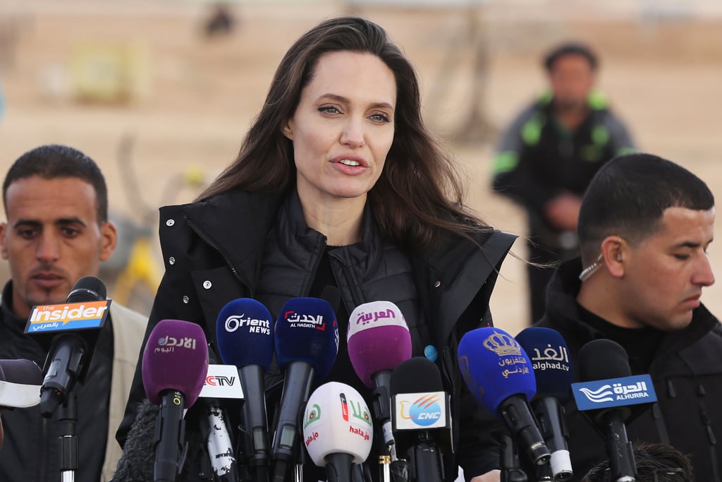 Angelina Jolie Wearing a Black Coat in Jordan