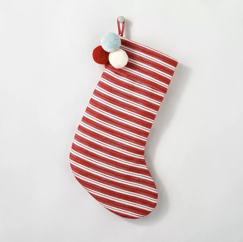 Woven Stripes With Poms Holiday Stocking
