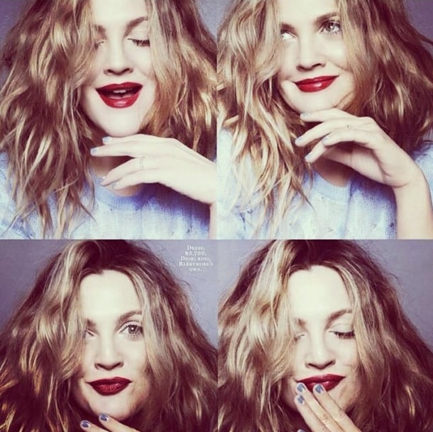 Drew Barrymore looked grunge-hot thanks to mussed-up hair and vampy lips.
Source: Instagram user marieclairemag