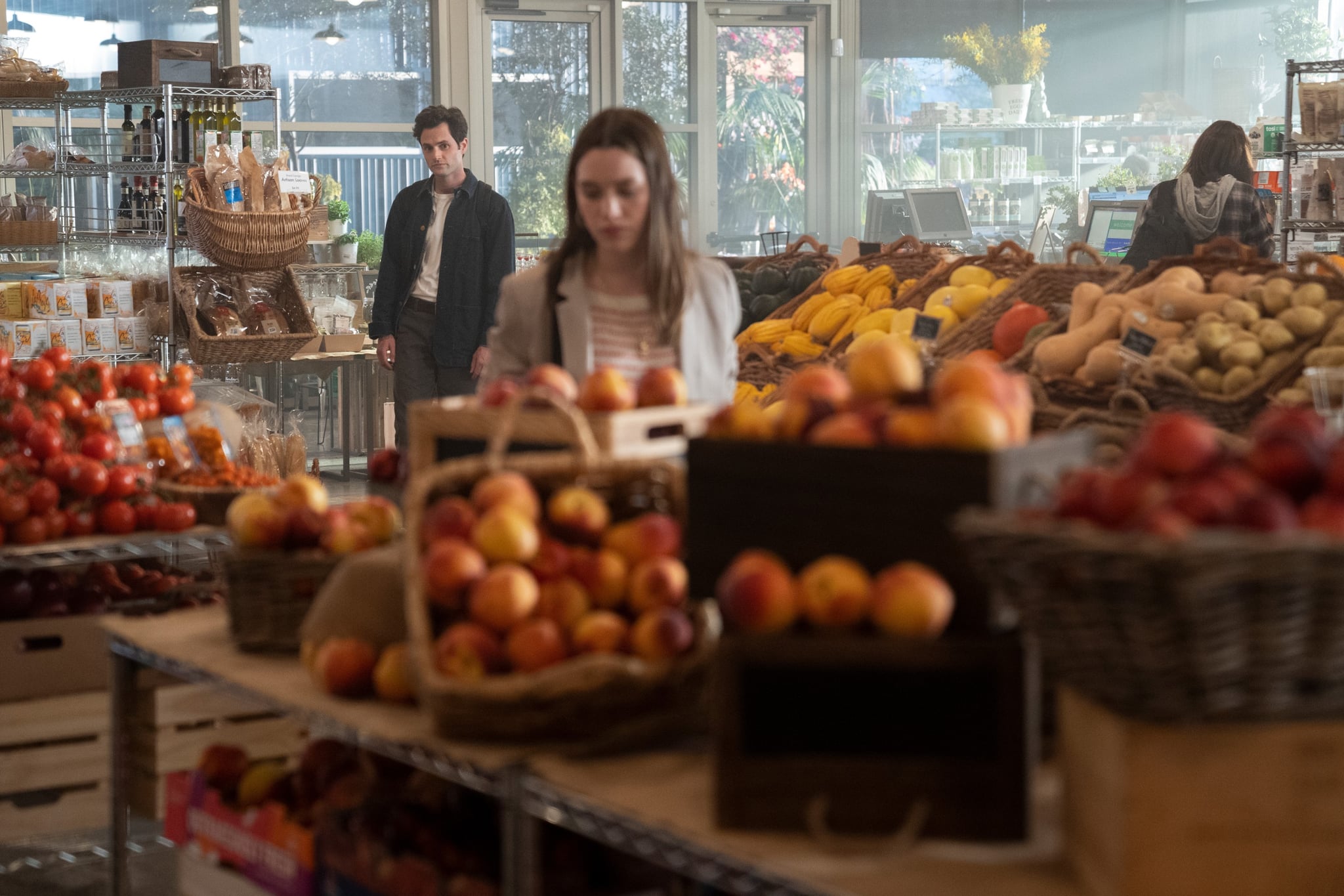 YOU, from left: Penn Badgley, Victoria Pedretti, 'A Fresh Start', (Season 2, ep. 201, aired Dec. 26, 2019). photo: Tyler Golden / Netflix / Courtesy: Everett Collection