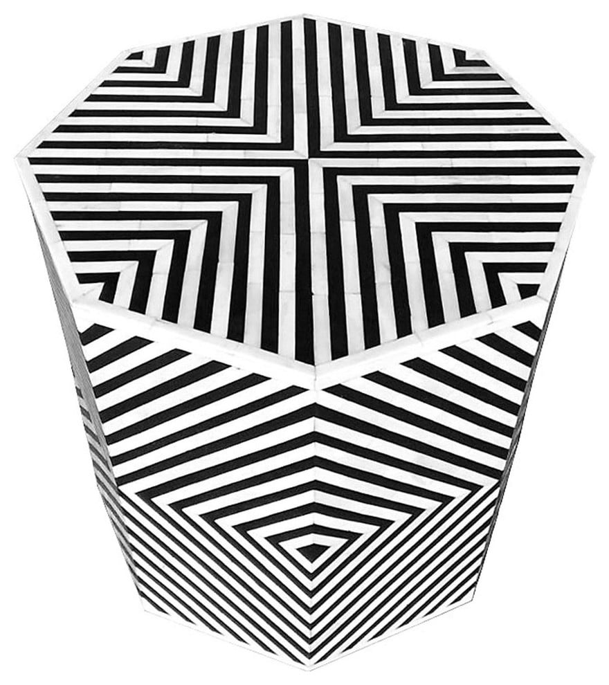 Geometric Bone Inlay Octagonal Side Table