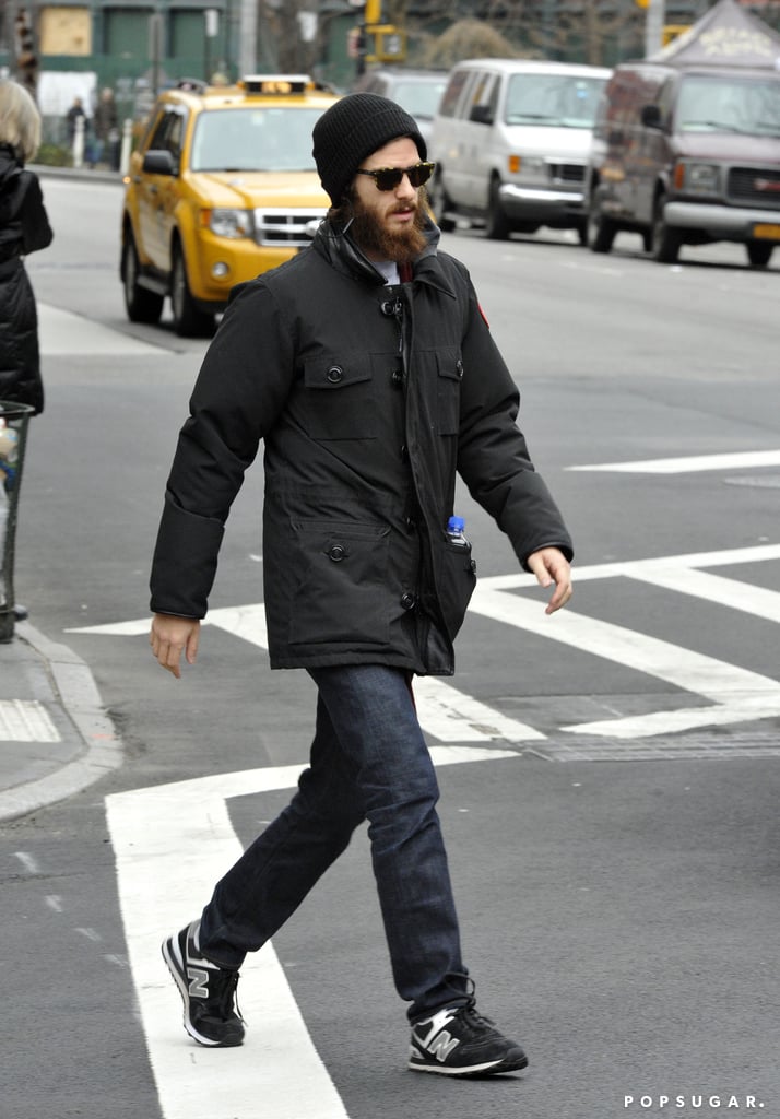 Andrew Garfield's long beard was on display in NYC on Saturday.