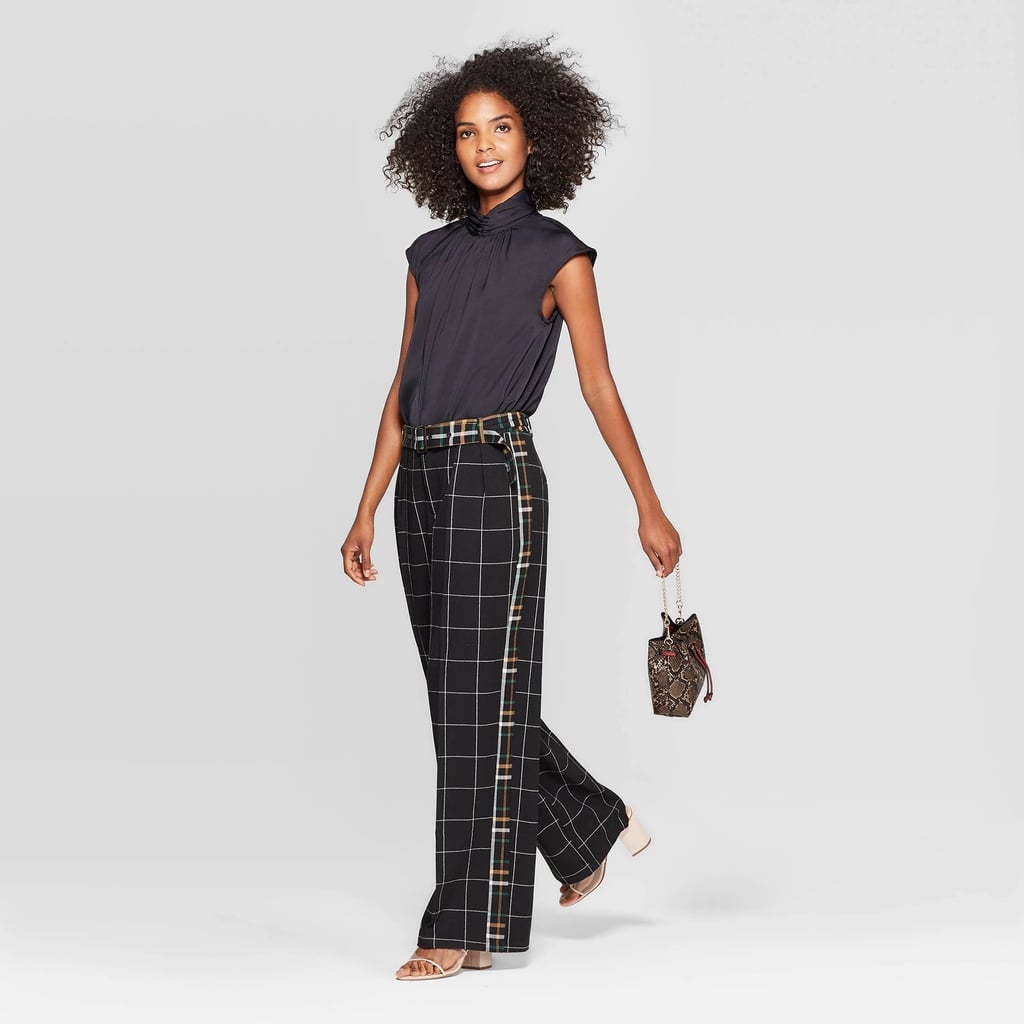 Who What Wear Plaid Mid-Rise Wide Leg Print Block Trousers