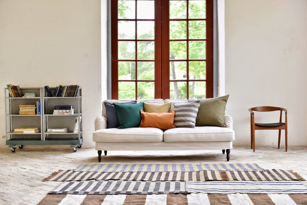 Pictured:

Bemz cover for Stocksund three seater sofa in absolute white Panama cotton
Cushion covers in steel blue Panama cotton, ivy Panama cotton, chestnut Panama cotton, zinc grey/sand beige Stockholm stripe, cafe latte Panama cotton, and umbra tegnér melange