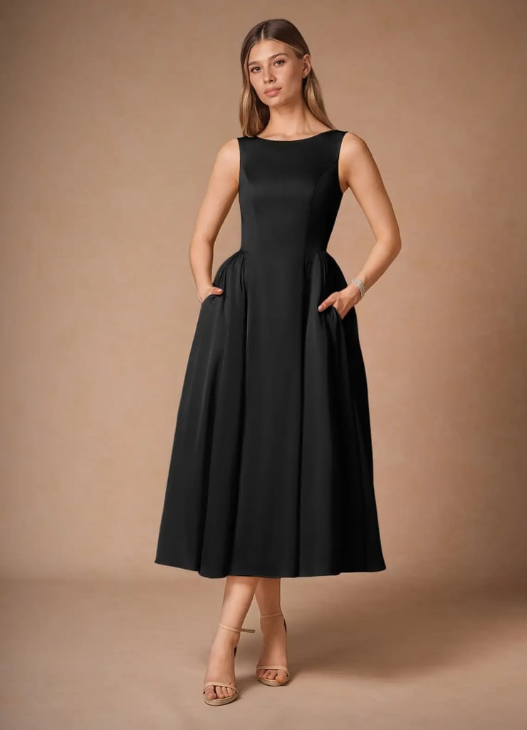 Azazie Casey Black Midi Dress
