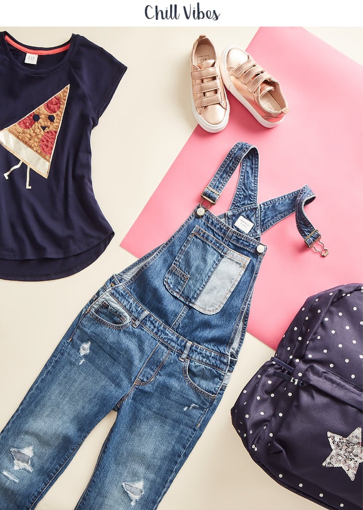 A Classic Graphic Raglan Tee ($24.95) under Denim Girlfriend Overalls ($49.95) becomes a go-to signature look for the girl who likes to keep it simple. Add personalized accessories, like a colorful necklace and a knit cap, and rotate your shoe game with classic rose gold trainers ($39.95).
Confidence-boosting tip: Parents give advice to kids all the time, but sometimes sitting back and just listening, really hearing them out, can be the key to helping them release big feelings like the ones that rise up when school starts.