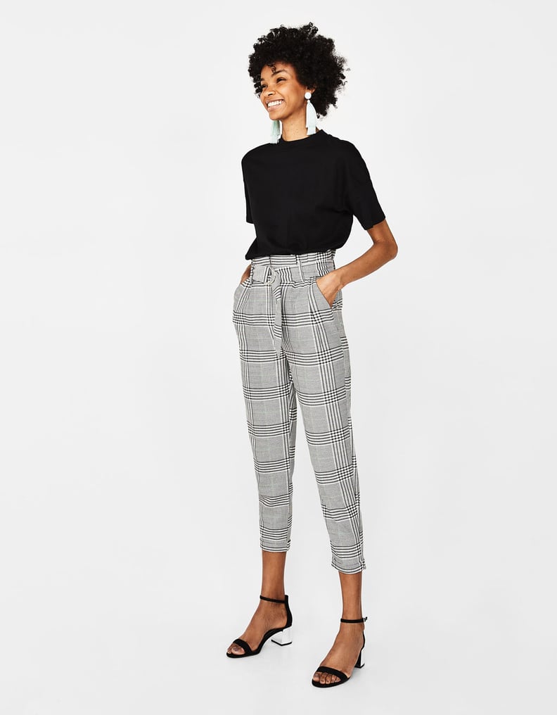 Bershka Plaid Paperbag Pants