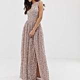 maya embellished bardot layered midaxi dress in ice blue