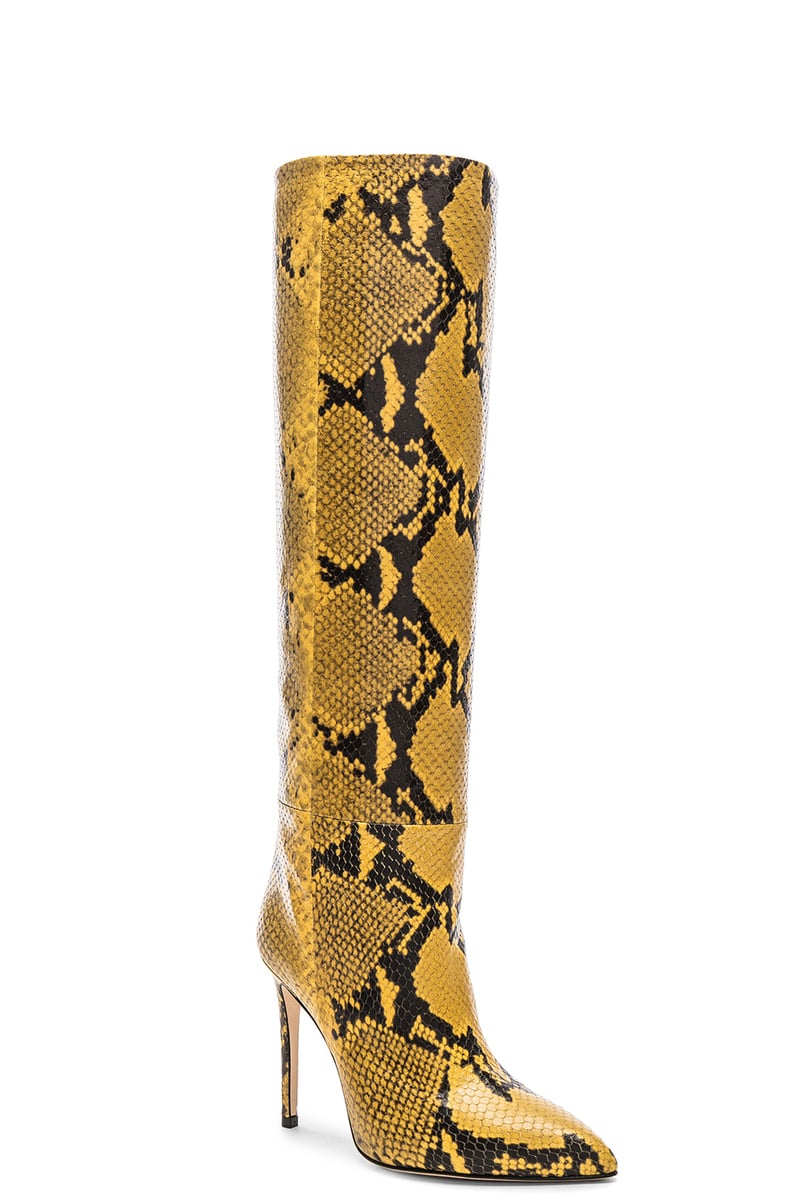 Kendall's Paris Texas Stiletto Knee High Boots in Yellow Snake