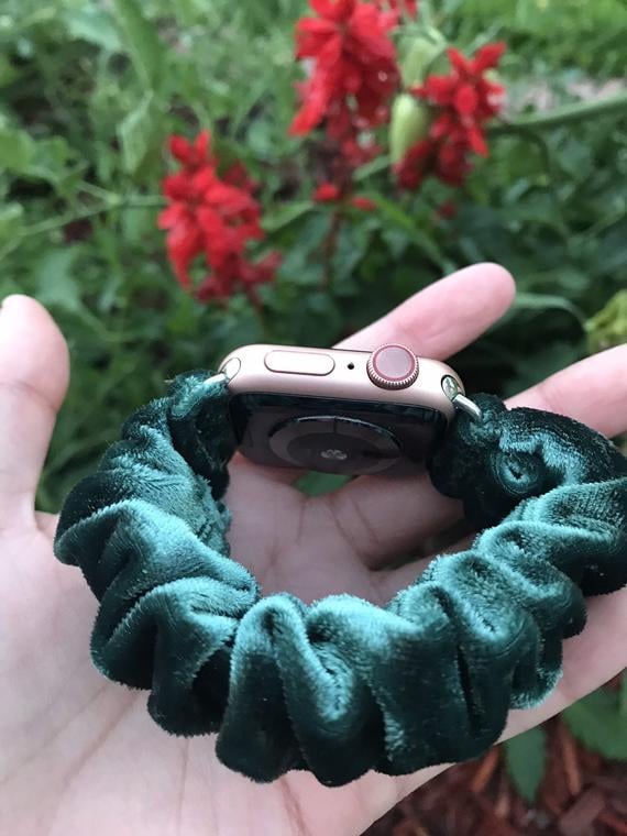 Green Velvet Scrunchie Watch Band