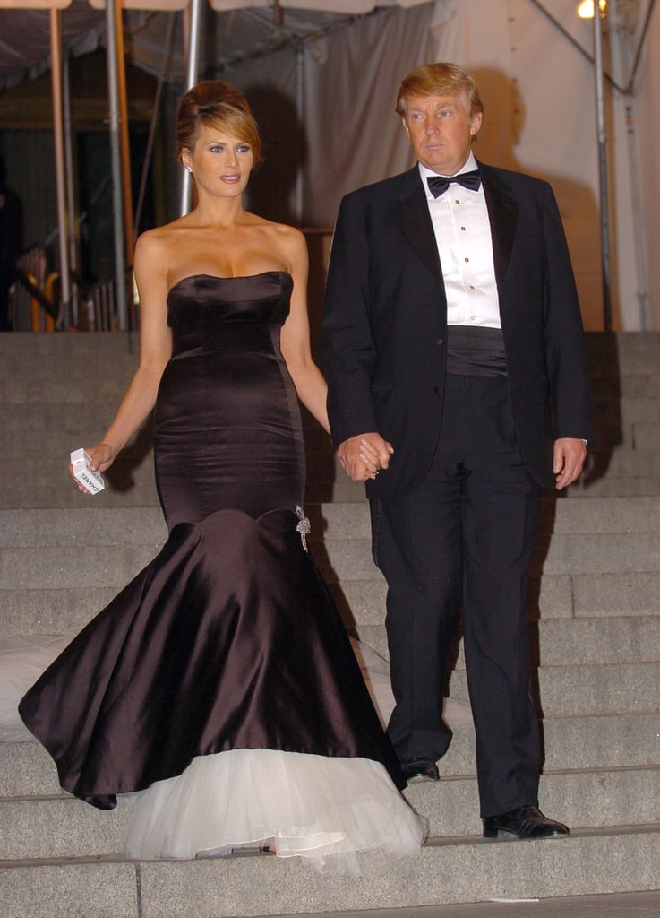 Melania's mermaid-style gown for the 2005 Met Gala, which honoured Chanel, fit the bill. Her black and white tulle-finished dress was by Alexander McQueen, but she accessorised with a Chanel brooch and purse at the event.