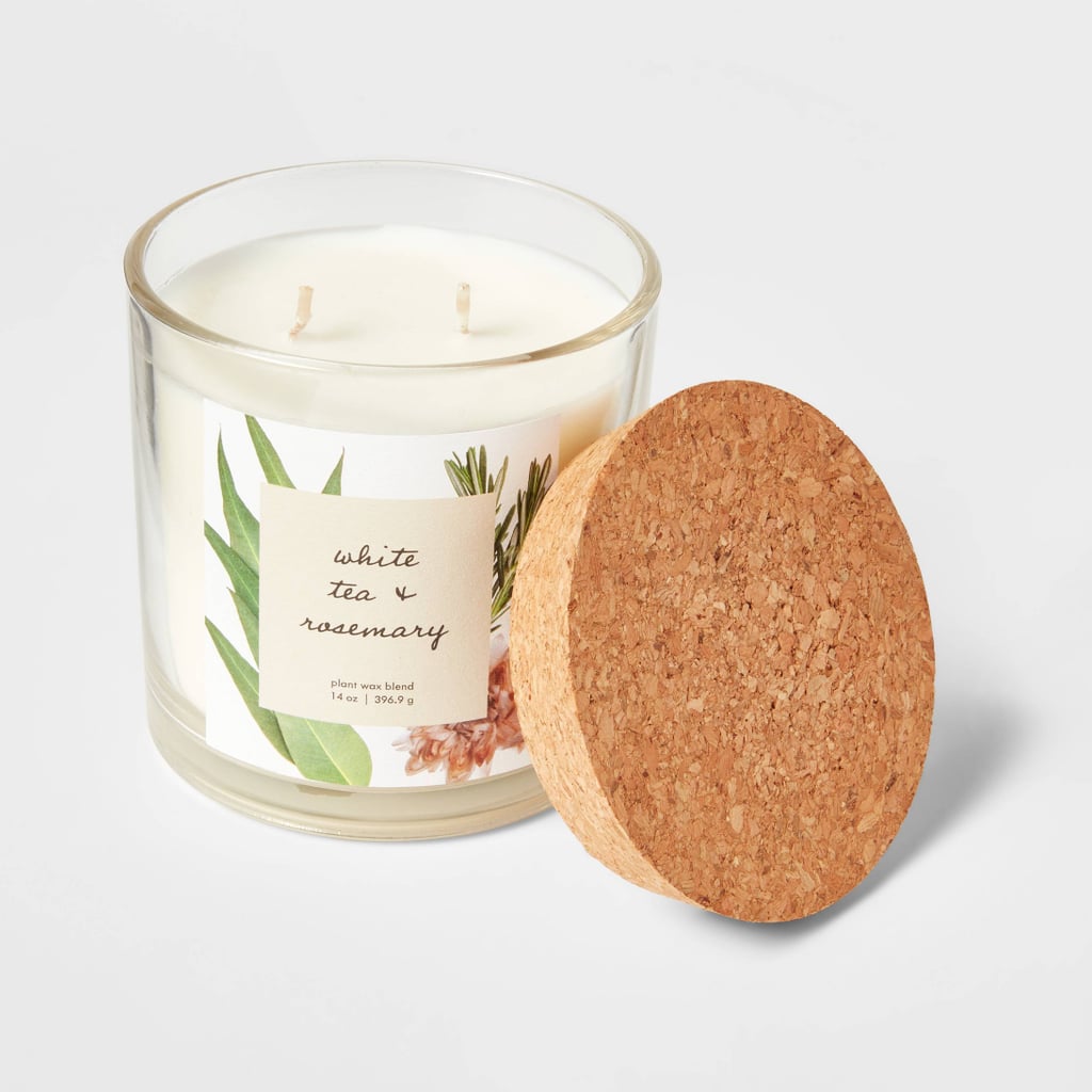 Something Calming and Fresh: Threshold Glass Candle with Cork Lid White Tea and Rosemary