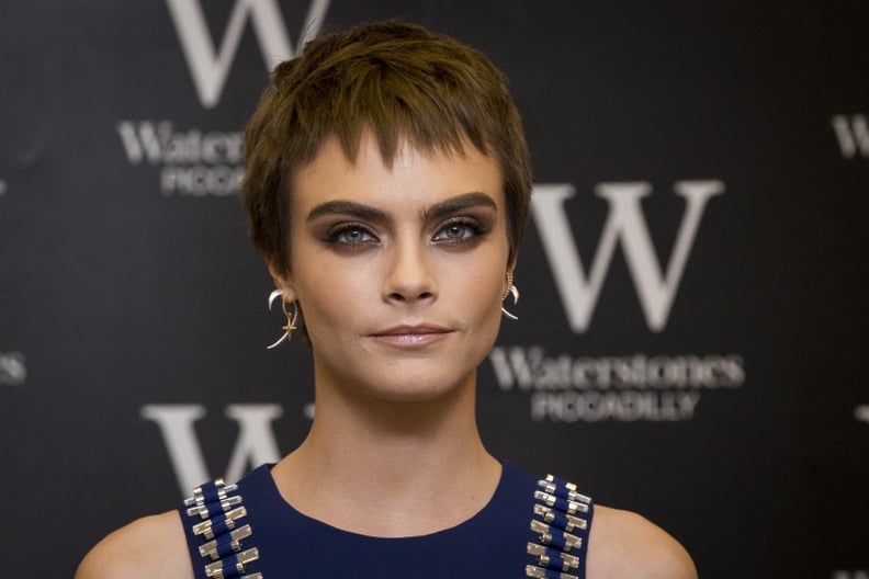 Cara Delevingne's Choppy Brunette Pixie, 2017