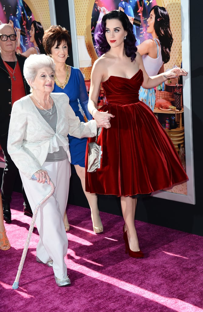 The film features her parents, and even her grandma, who is pictured here walking the purple carpet with her superstar granddaughter at Paramount's premiere of Katy Perry Part of Me earlier this week.
The film features her parents, and even her grandma, who is pictured here walking the purple carpet with her superstar granddaughter at Paramount's premiere of Katy Perry Part of Me earlier this week.