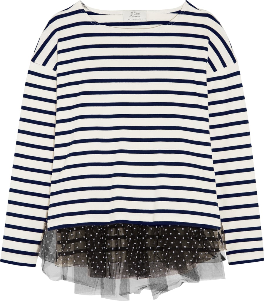 Polka-Dot Tulle-Trimmed Striped Jersey Top ($100)