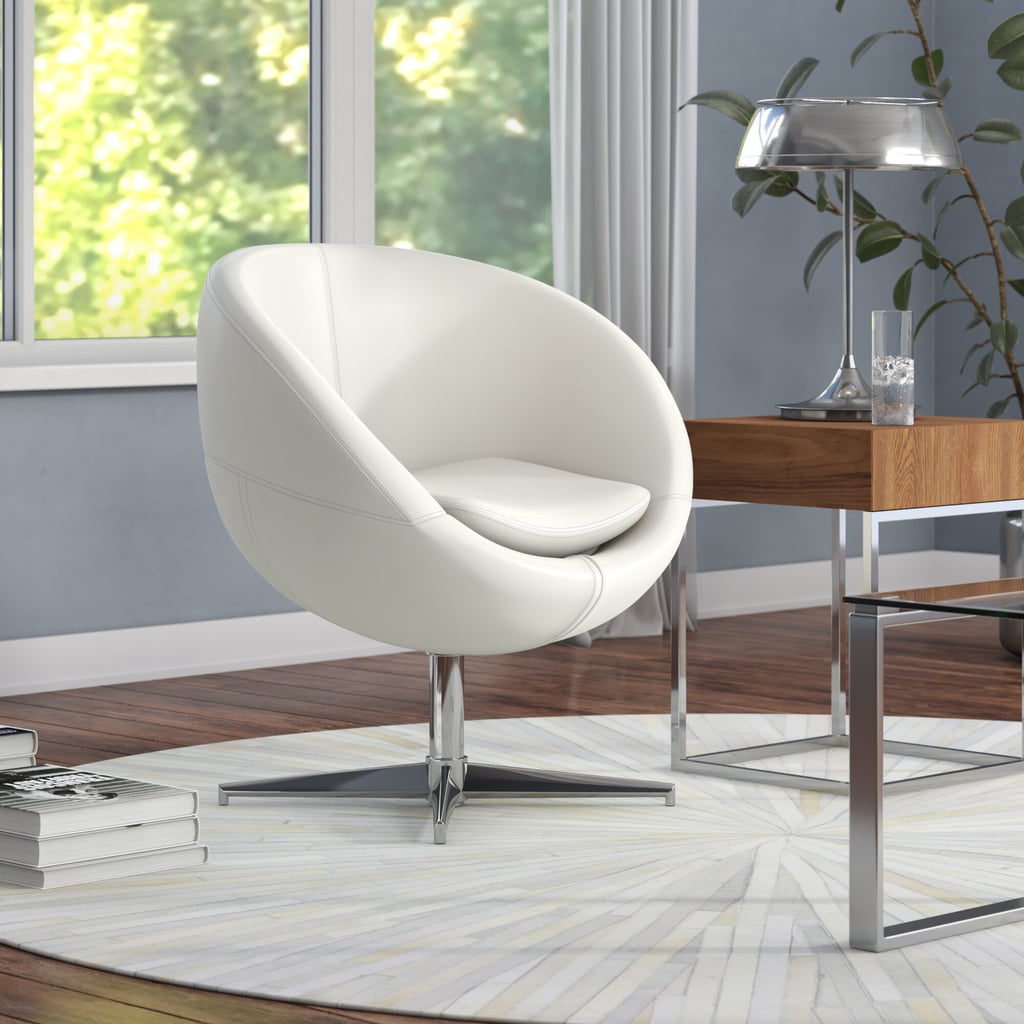 White leather deals swivel barrel chair