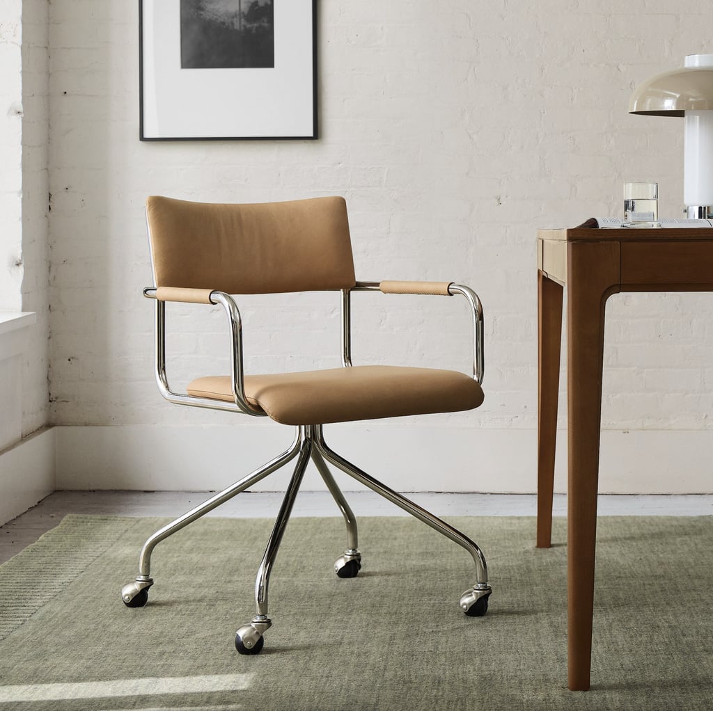 West Elm Contract Grade Ronan Leather Office Chair ($449-$549)
This chair is giving director's chair, but make it stylish. The shiny chrome (wheeled!) legs with light-toned leather would also make for an incredible glam-room chair. Food for thought!