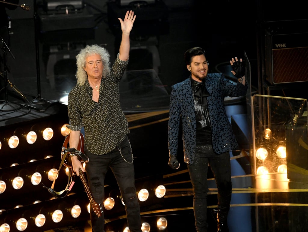 Pictured: Brian May and Adam Lambert