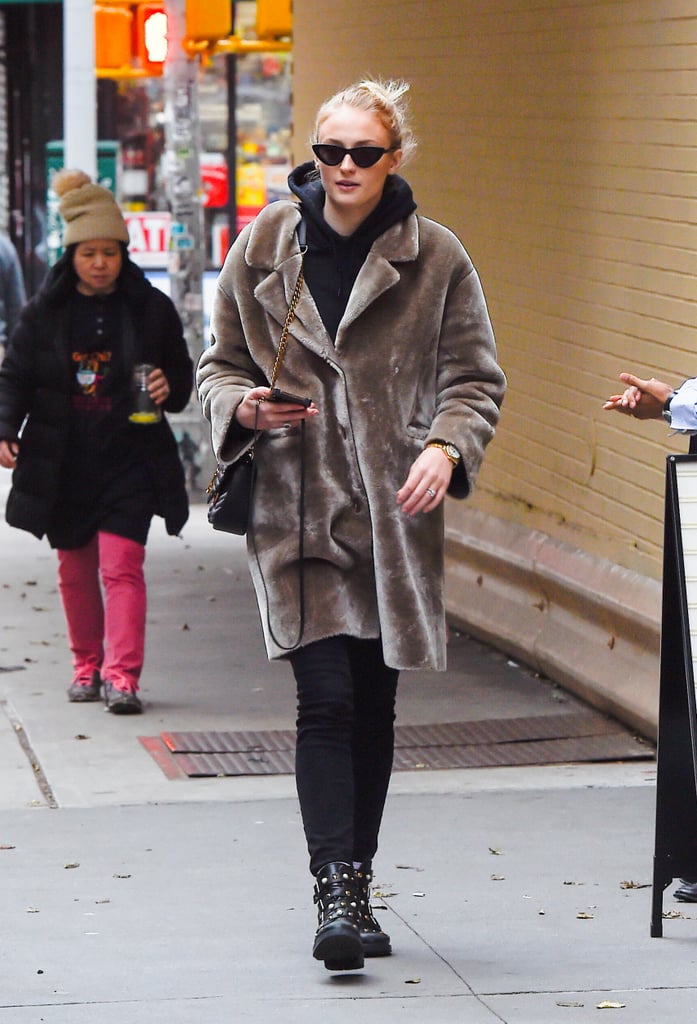 Sophie Turner in a Fur Coat in 2018