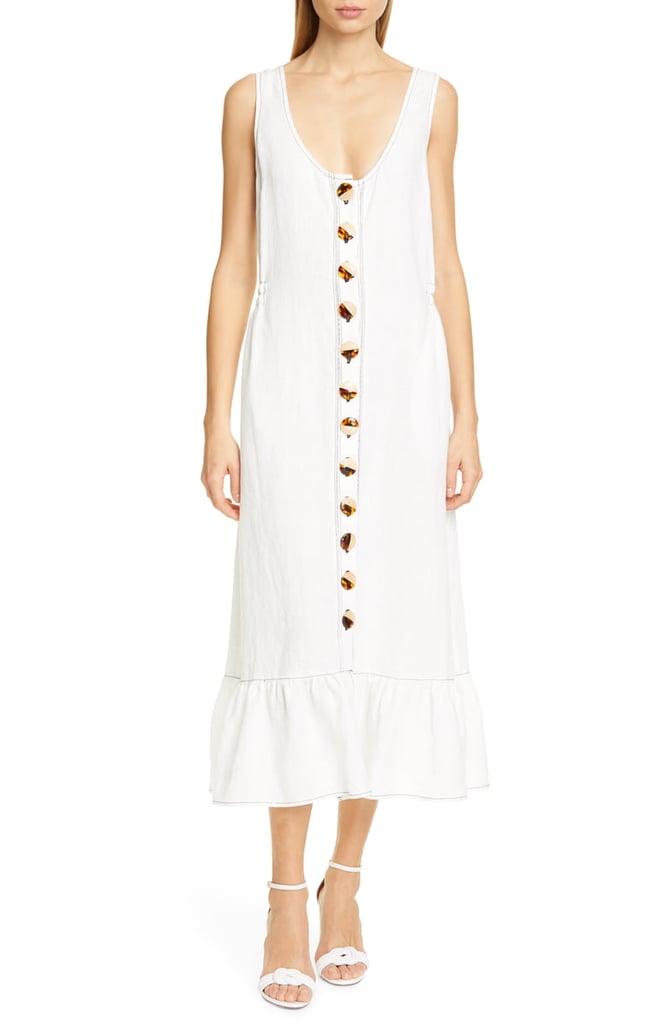 Nicholas Garden Button-Front Linen Midi Dress