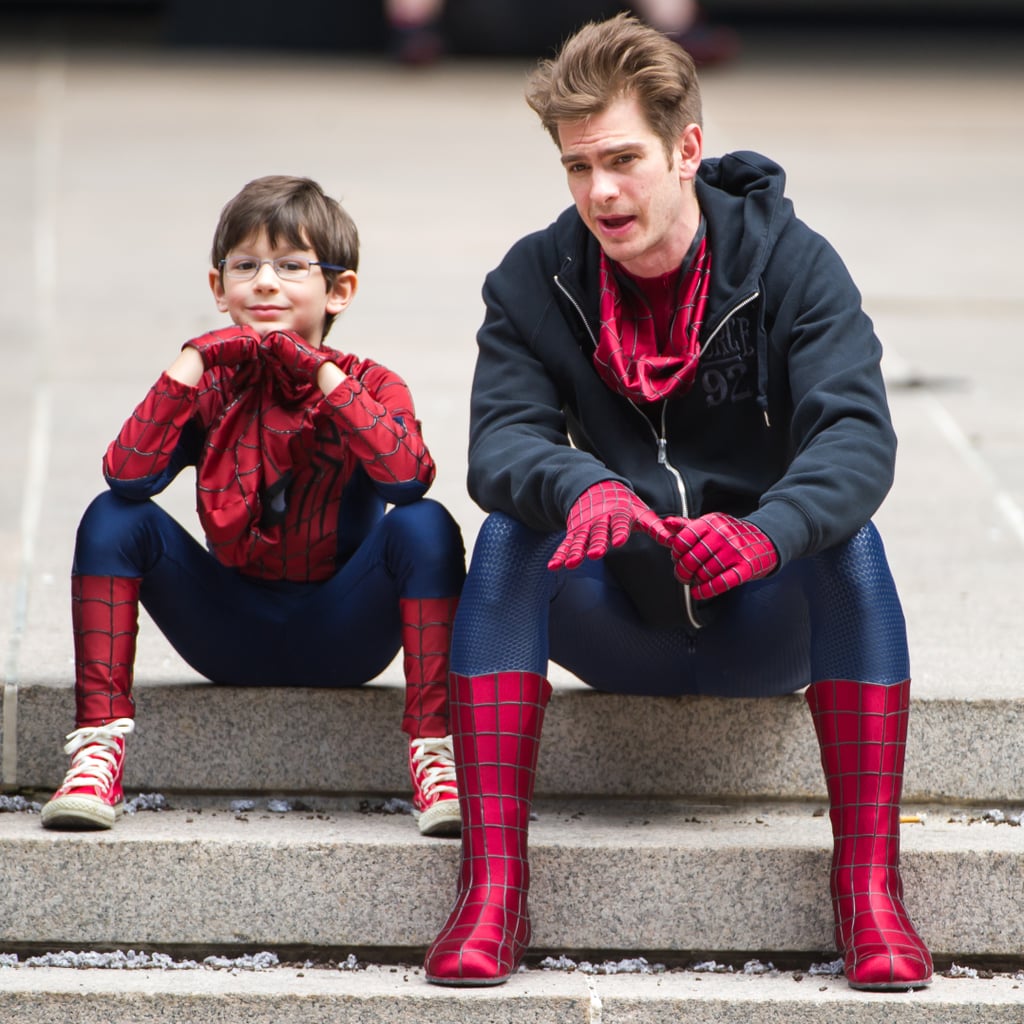 Andrew and Jorge Vegas, who plays a young Spider-Man, spent some downtime together on set in NYC in May 2013.