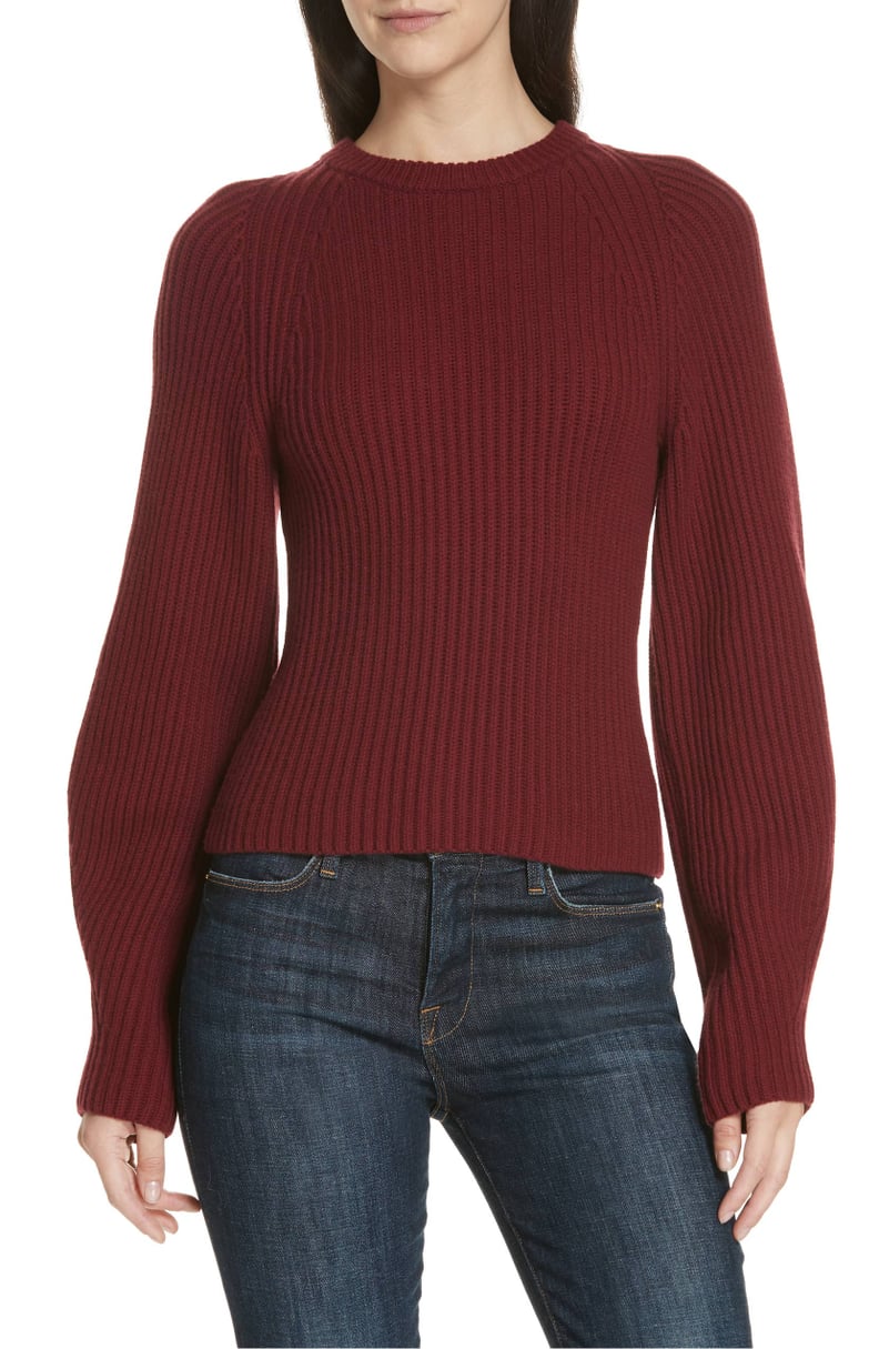 Theory Sculpted Sleeve Shaker Stitch Merino Wool Sweater