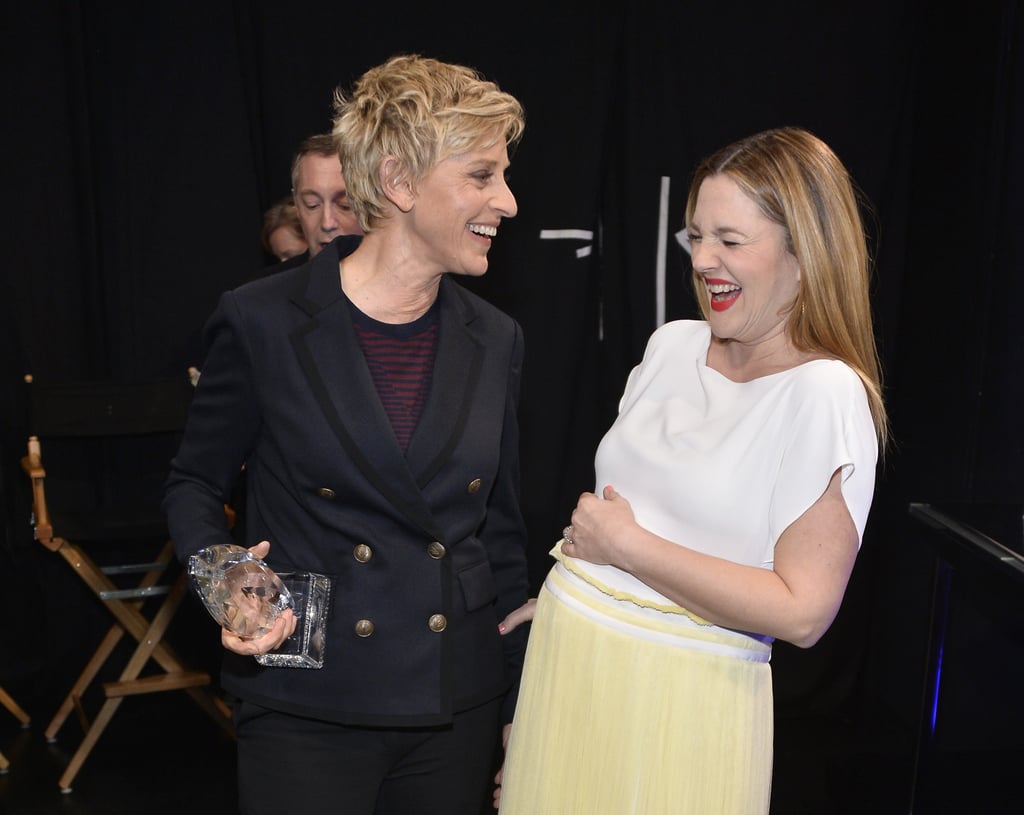 Drew Barrymore joked around with Ellen DeGeneres backstage, making for one adorable photo op.