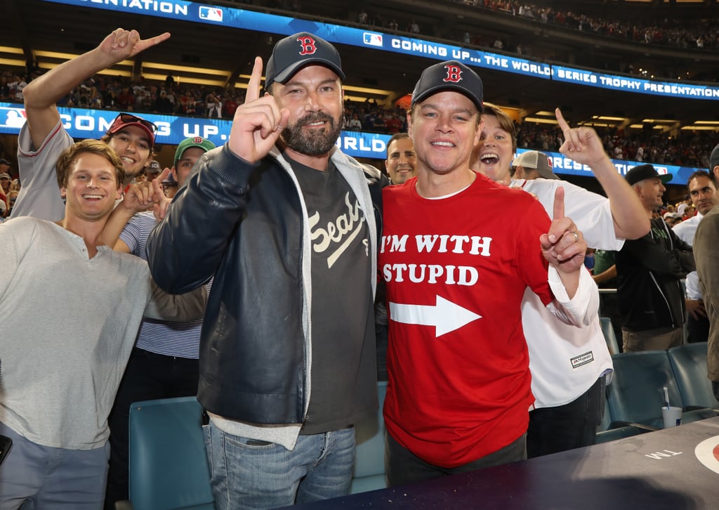 Matt Damon, Jimmy Kimmel, and Ben Affleck at World Series