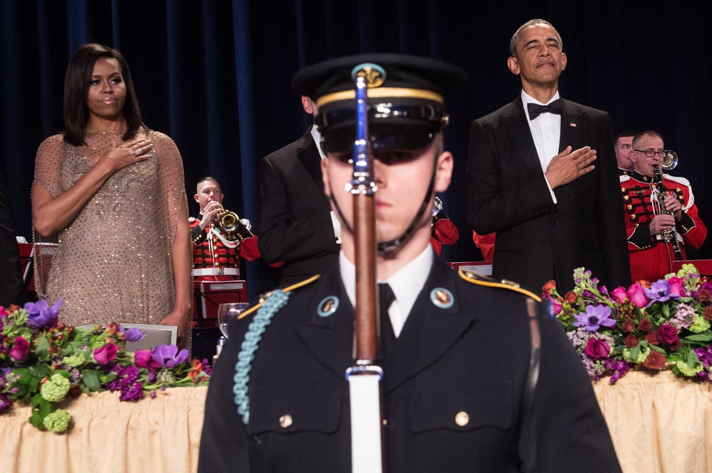 Michelle Wore a Sparkly Embellished Dress With a Sheer Layer