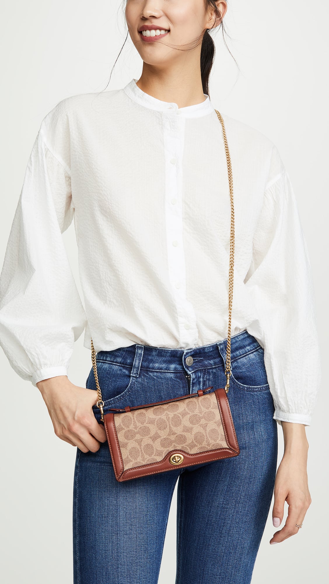 Riley chain clutch in colorblock signature canvas clearance