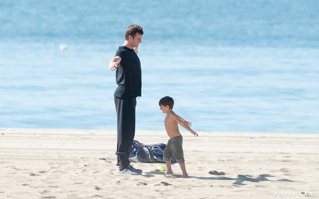 Tom Brady and Benjamin Playing on the Beach in LA