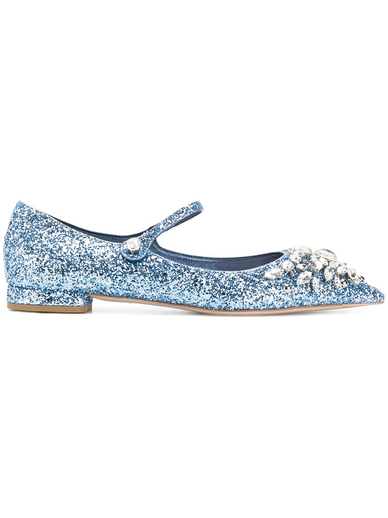 Miu Miu Glittered Ballerina Shoes