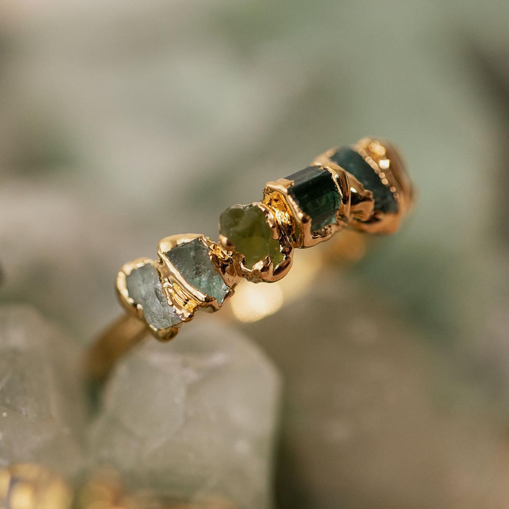 A Semiprecious Ring: Green Ombre Raw Gemstone Ring