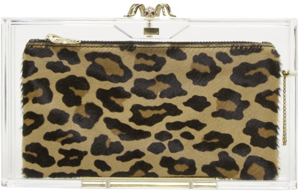 Take a walk on the wild side with the Charlotte Olympia Transparent Pandora Clutch ($695) and its hyena-print calf hair.